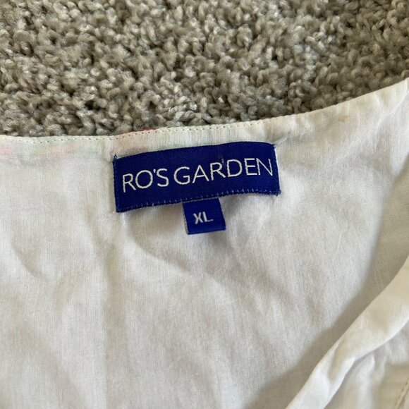 Ros Garden Womens XL White & Multicolor Peacock Print Dress With Flutter Sleeves - Picture 8 of 11